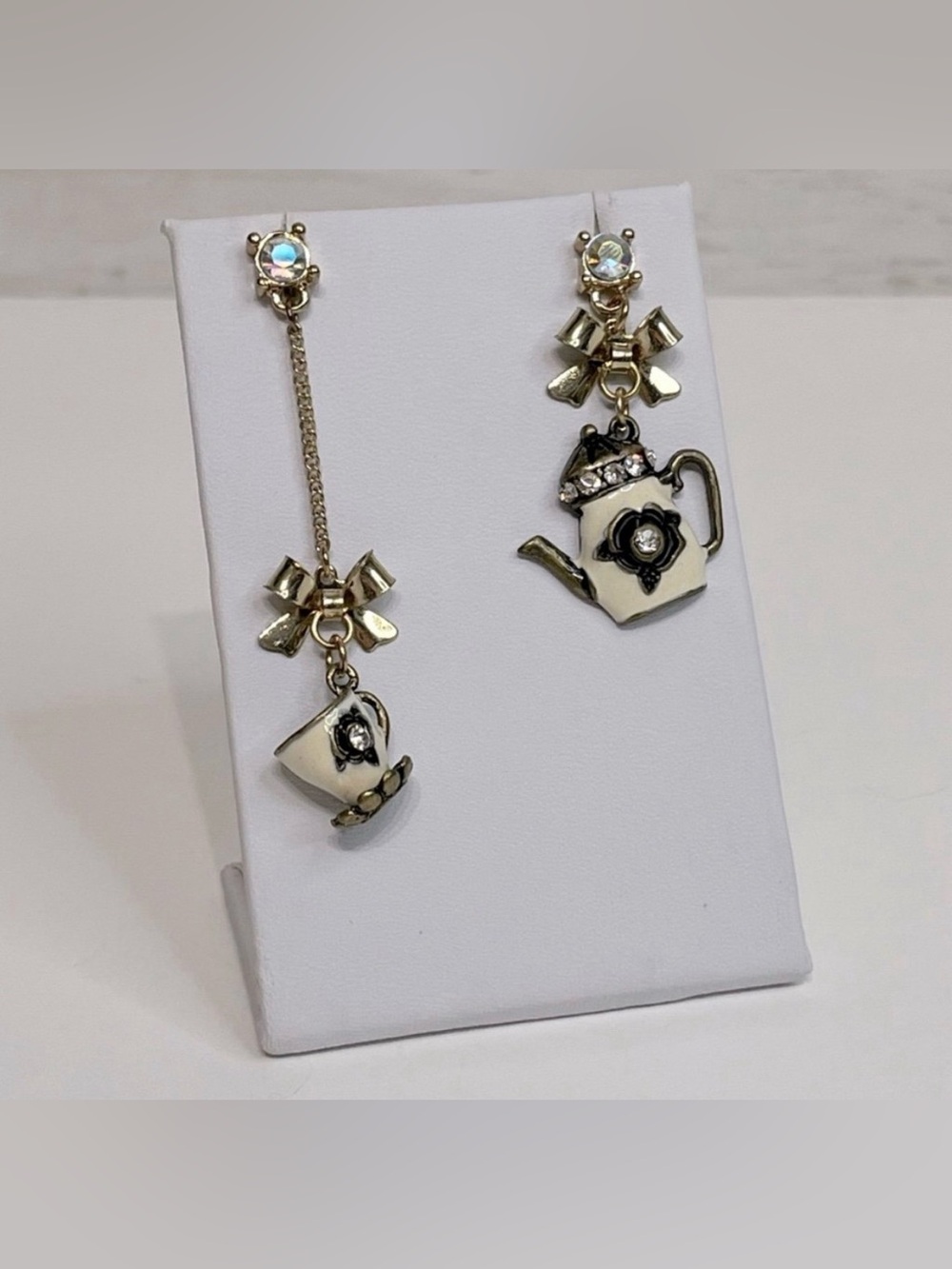 NEW Gold & Enamel Tea Time Mismatch Dangle Earrings